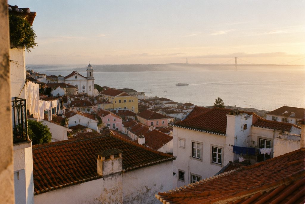 Rooftops of Alfama and the Tagus river in Lisbon